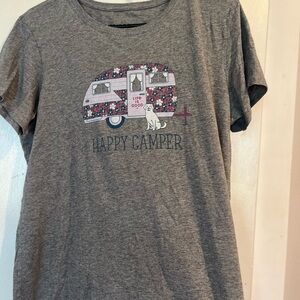 Life Is Good Gray Short Sleeve Tee with Camper Van Graphic Happy Camper